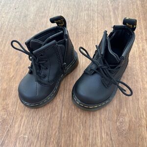 Dr. Martens Black Kids Lace-Up Ankle Boots with Yellow Stitching